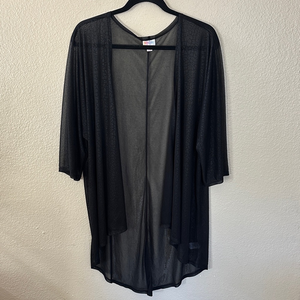 Lularoe Black Printed Sheer Kimono Cardigan Size Medium